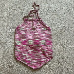 Women’s Pink Patterned Halter Crop Top